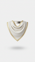 Whisper white square scarf with hand-finished gold border