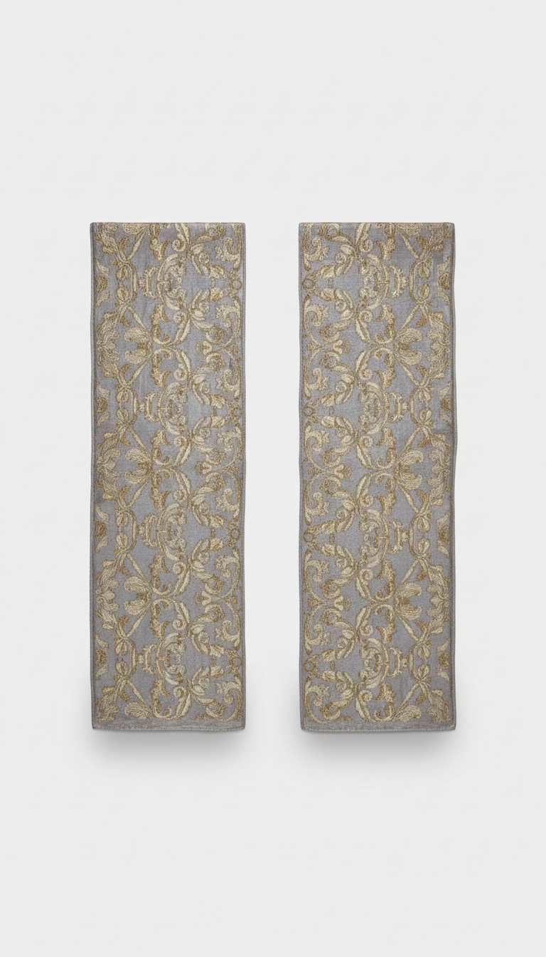 Brushed platinum oblong scarf with gold filigree detailing